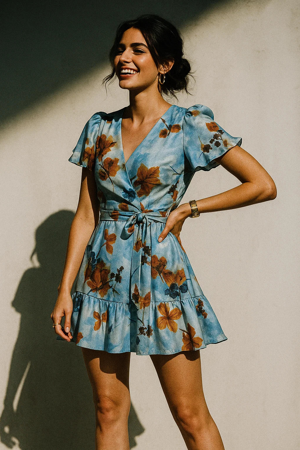 Classy Blue Floral Digital Printed Silk Crepe Fabric