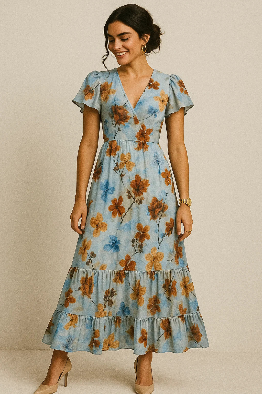 Classy Blue Floral Digital Printed Silk Crepe Fabric