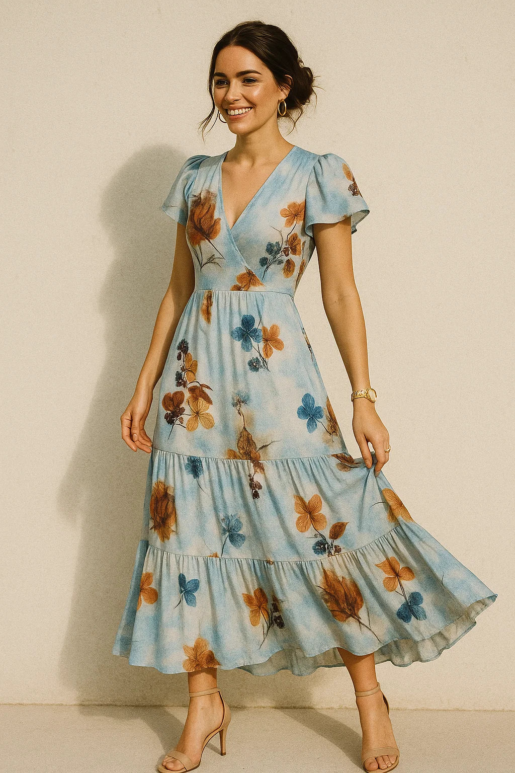 Classy Blue Floral Digital Printed Silk Crepe Fabric