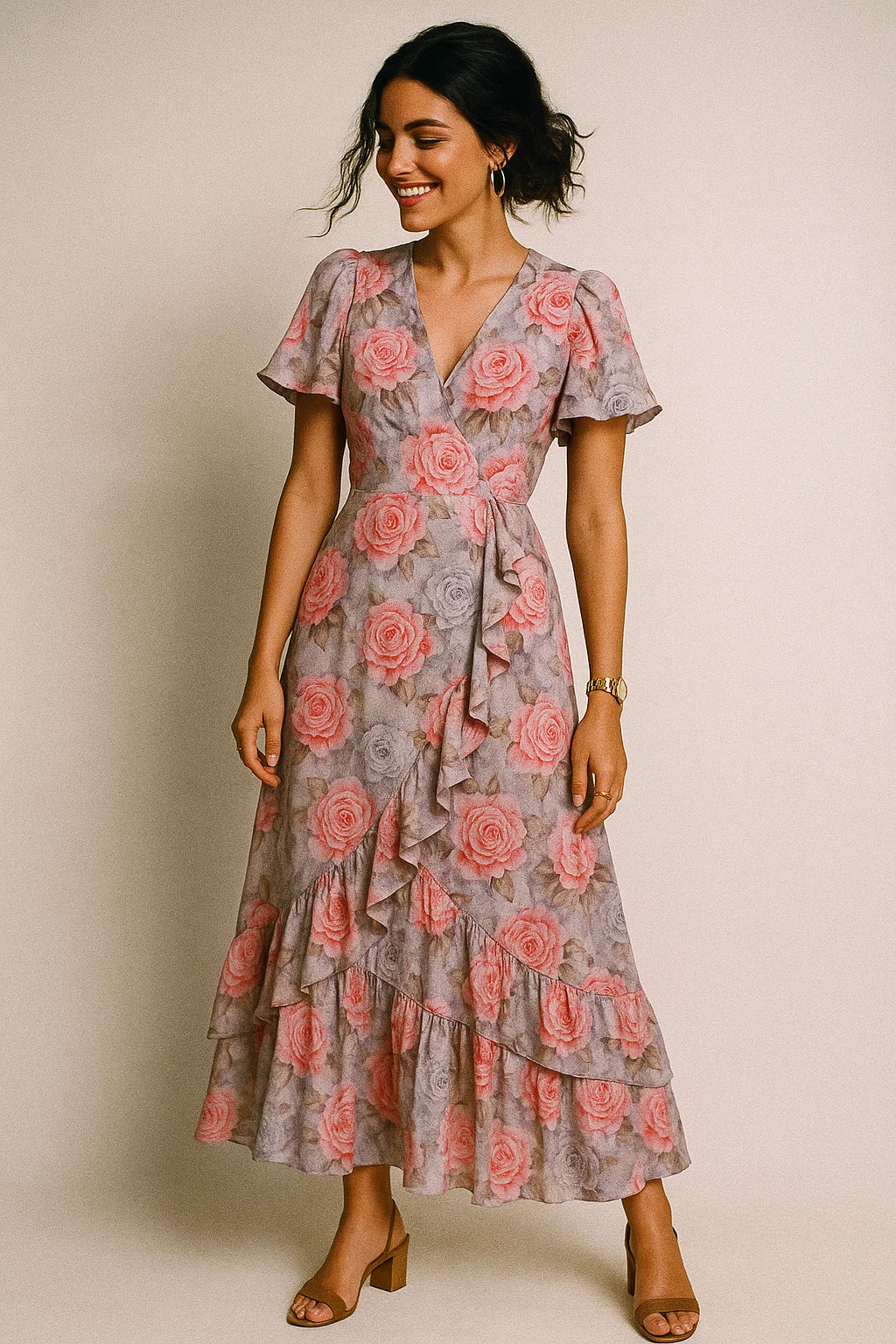 Classy Purple Floral Digital Printed Silk Crepe Fabric