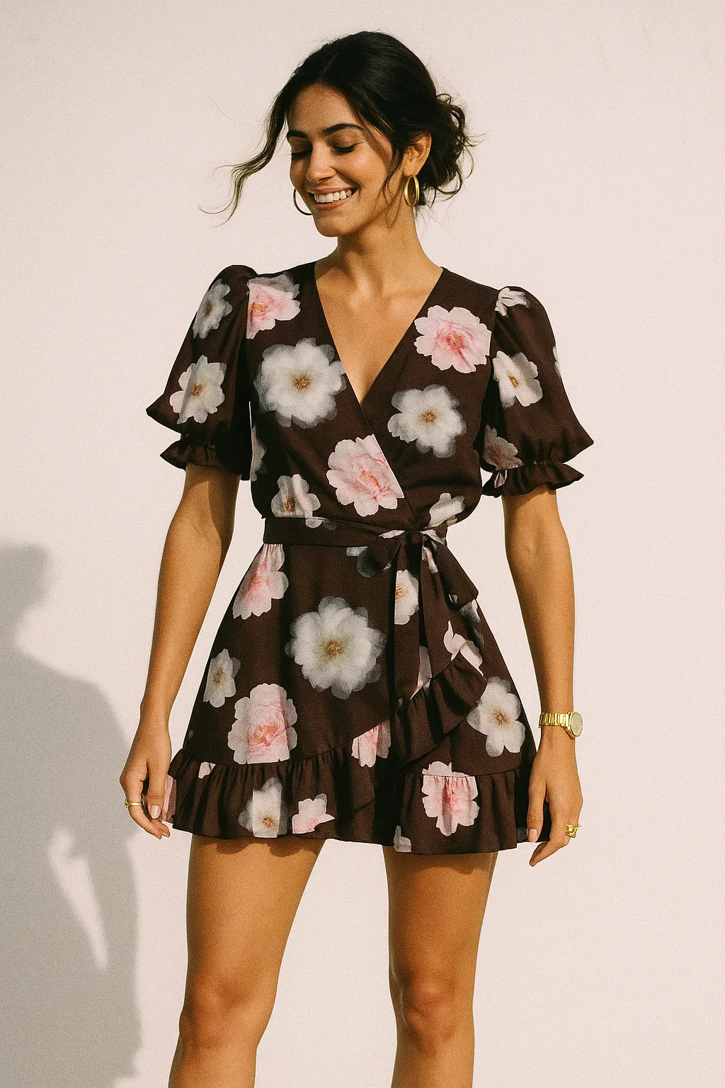 Classy and Attractive Brown Floral Digital Printed Silk Crepe Fabric