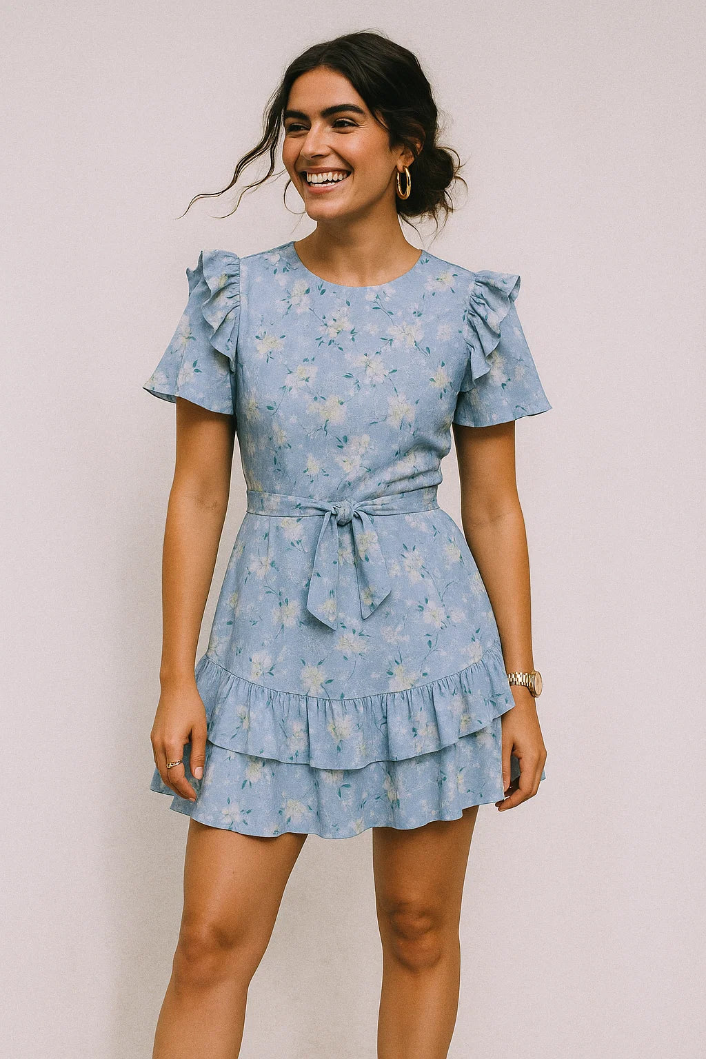 Classy Gray Ditsy Digital Printed Silk Crepe Fabric