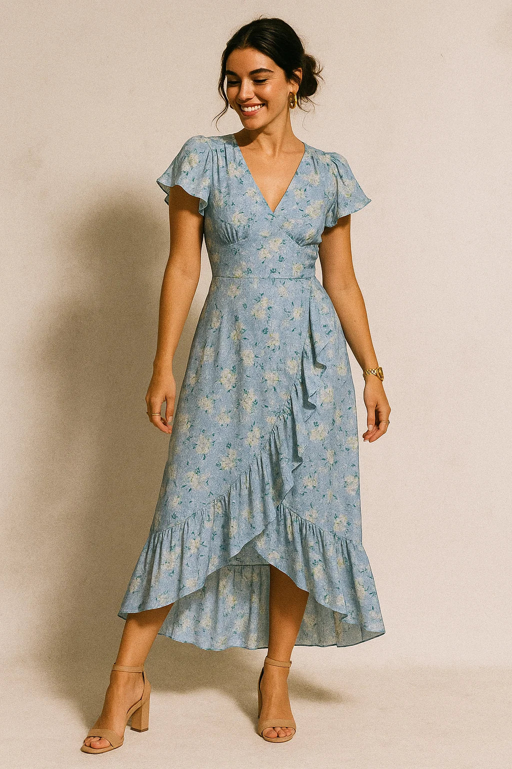 Classy Gray Ditsy Digital Printed Silk Crepe Fabric