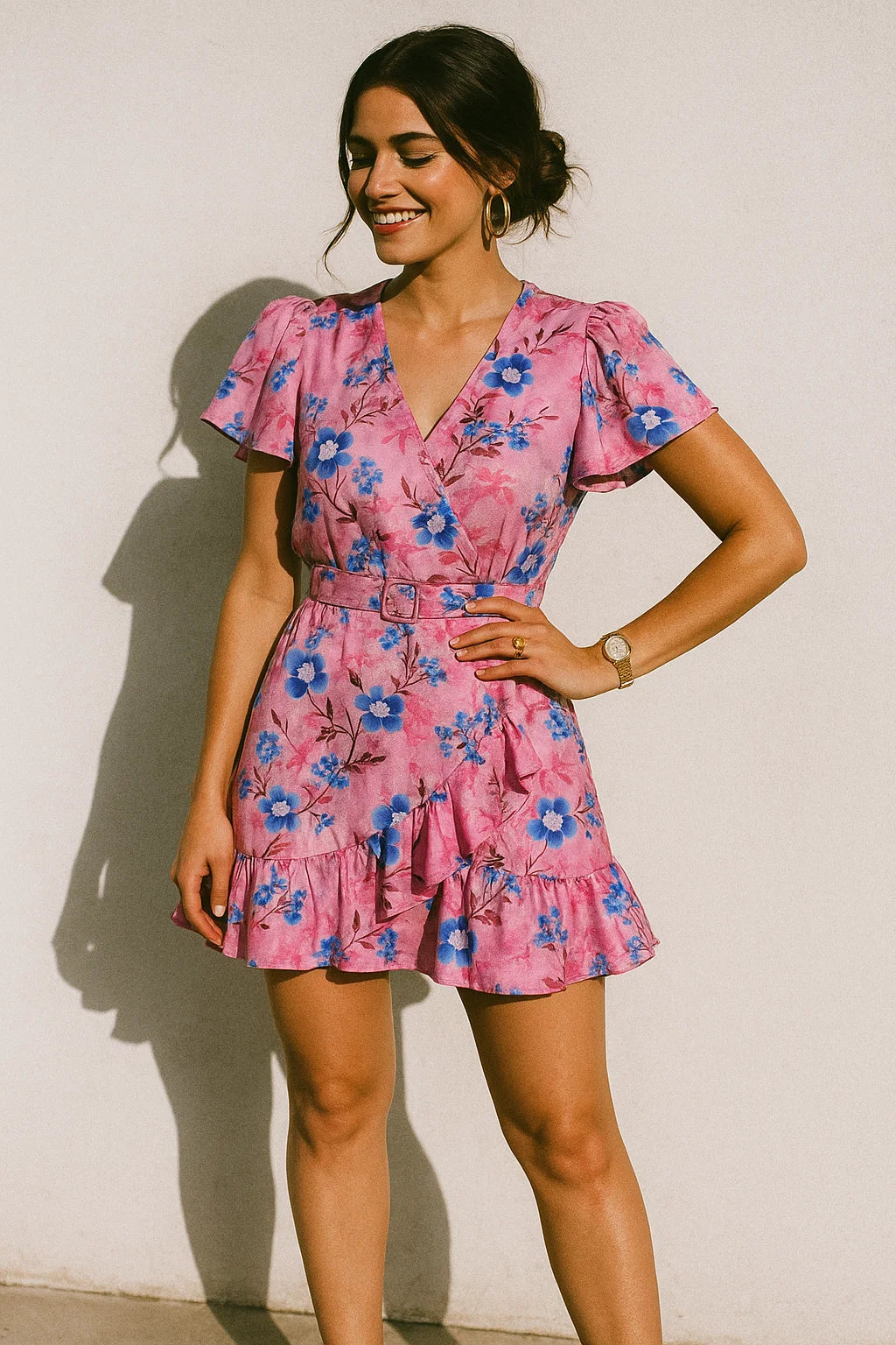 Classy Pink Floral Digital Printed Silk Crepe Fabric