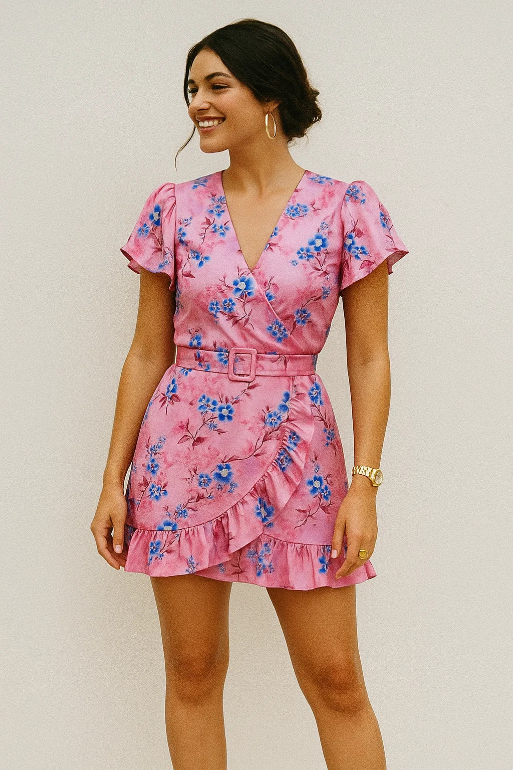 Classy Pink Floral Digital Printed Silk Crepe Fabric