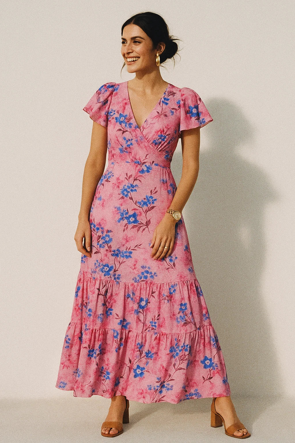 Classy Pink Floral Digital Printed Silk Crepe Fabric