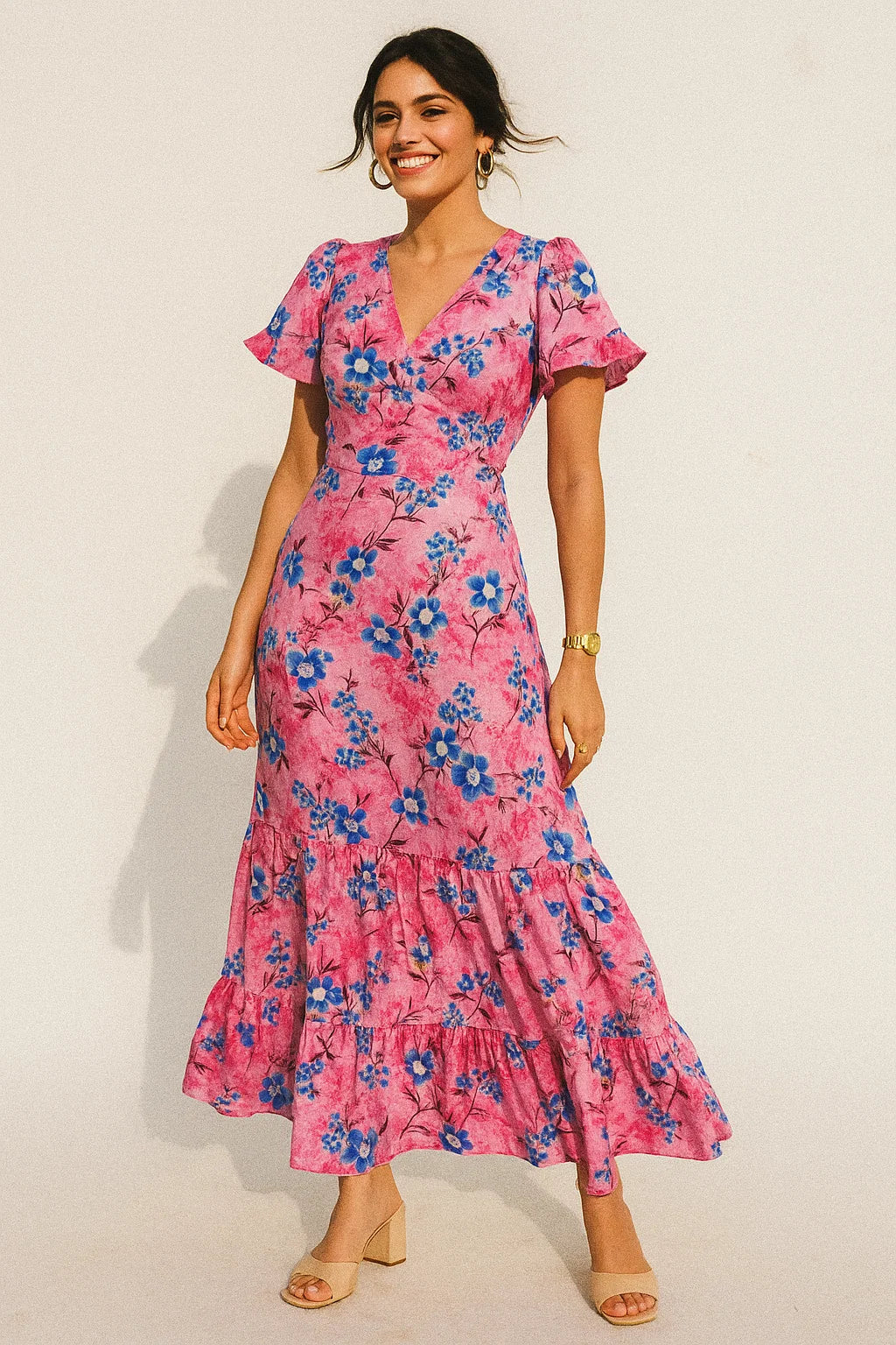 Classy Pink Floral Digital Printed Silk Crepe Fabric