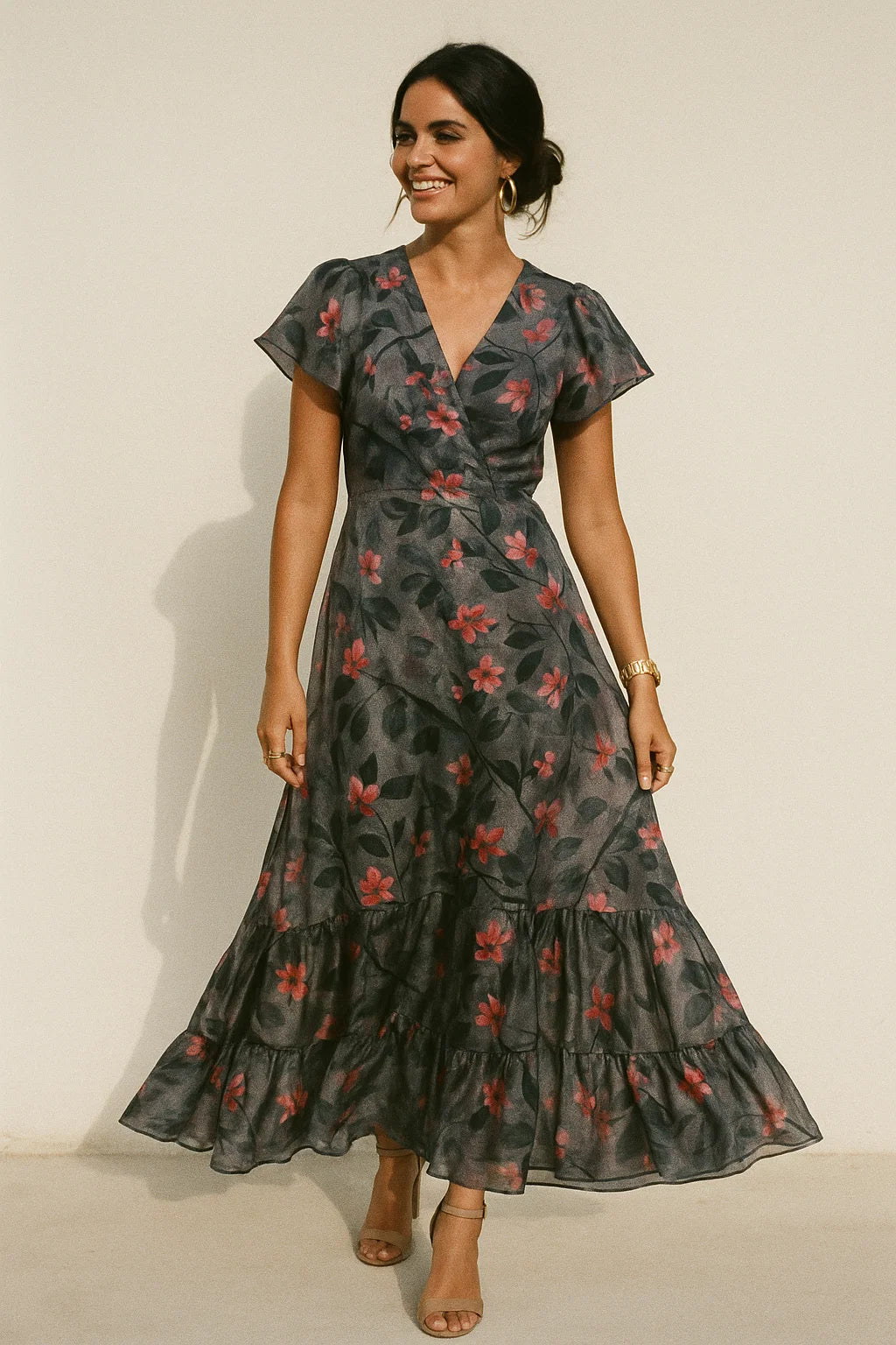 Gorgeous floral and leaves design digital printed silk crepe fabric from FAB VOGUE Studio