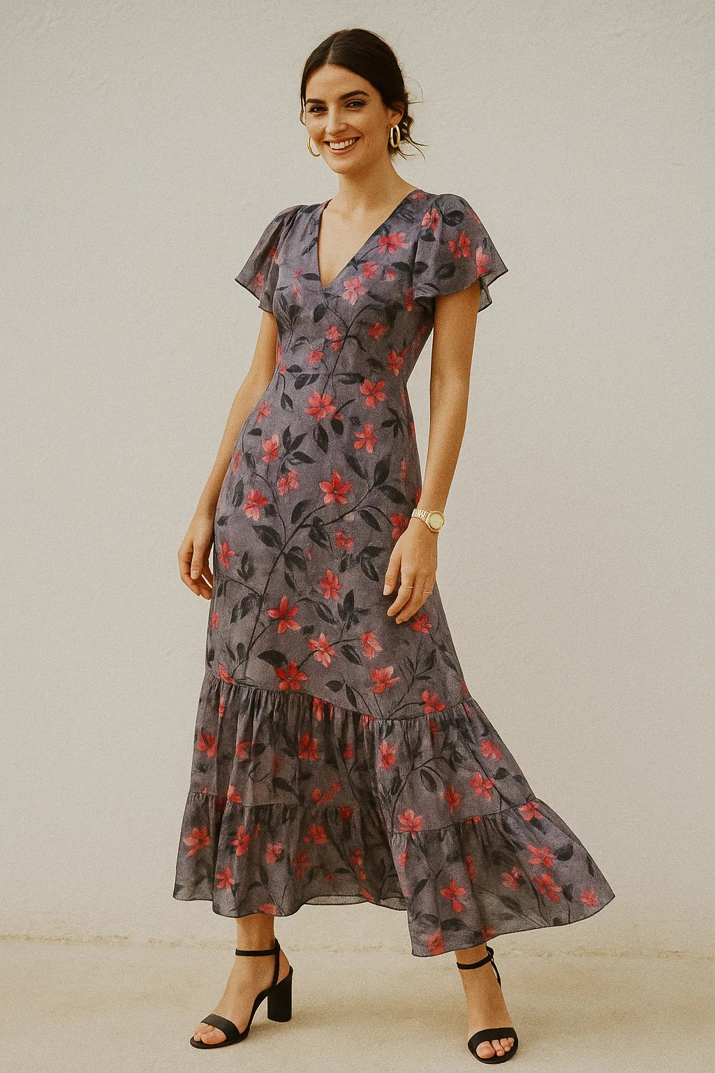 Gorgeous floral and leaves design digital printed silk crepe fabric from FAB VOGUE Studio