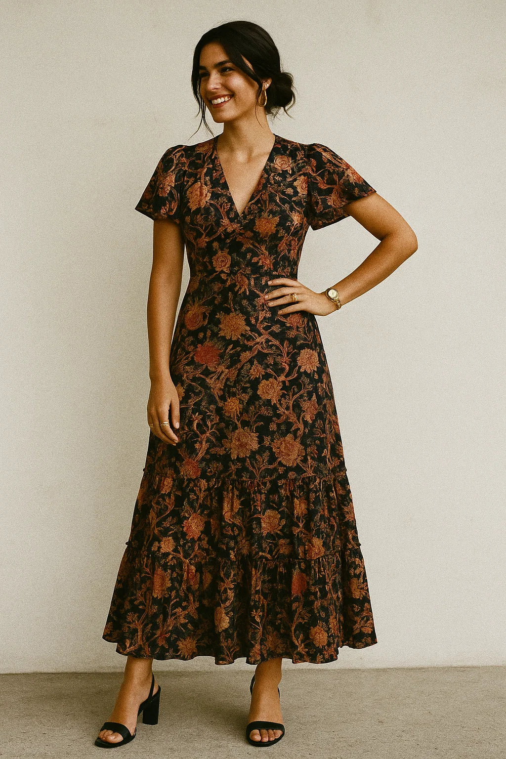 Gorgeous black damask digital printed silk crepe fabric by FAB VOGUE Studio