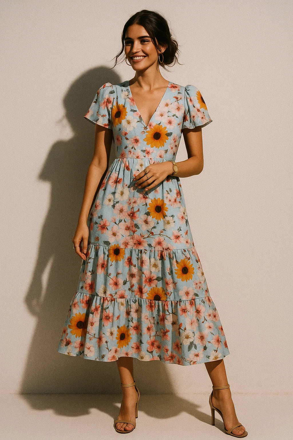 Classy floral print silk crepe fabric from FAB VOGUE Studio