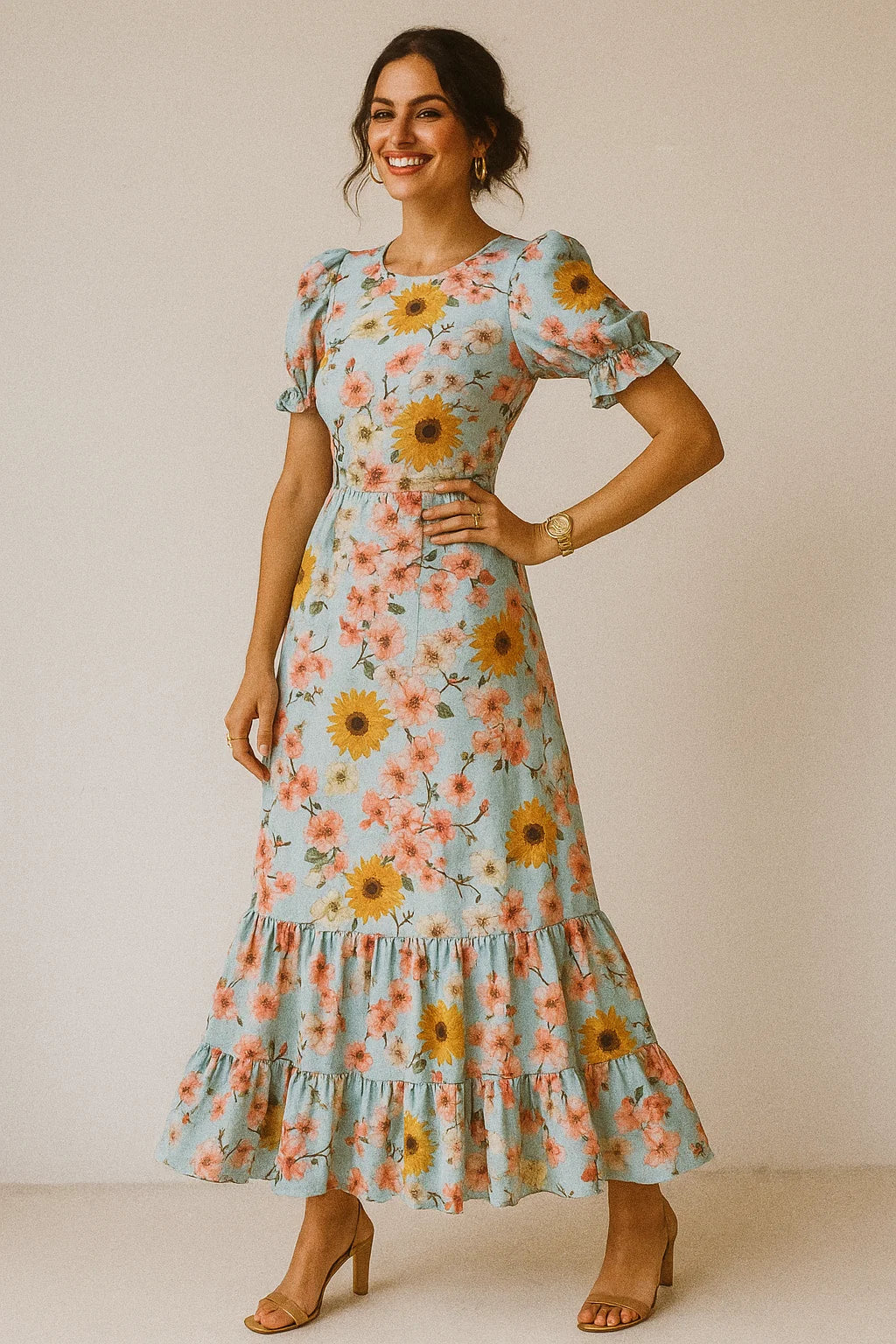 Classy floral print silk crepe fabric from FAB VOGUE Studio