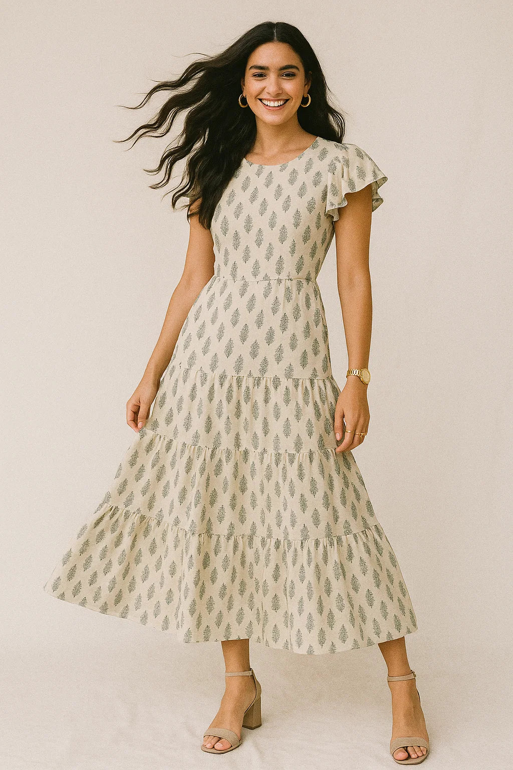 Pastel Green Flower Silk Crepe Printed Fabric