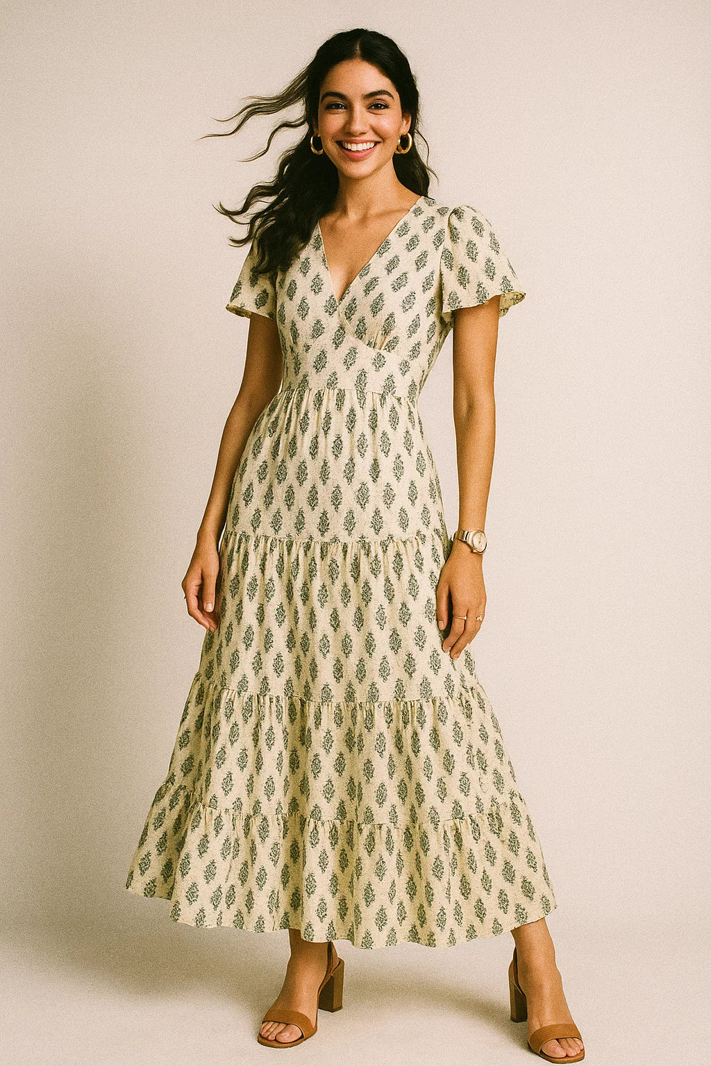 Pastel Green Flower Silk Crepe Printed Fabric