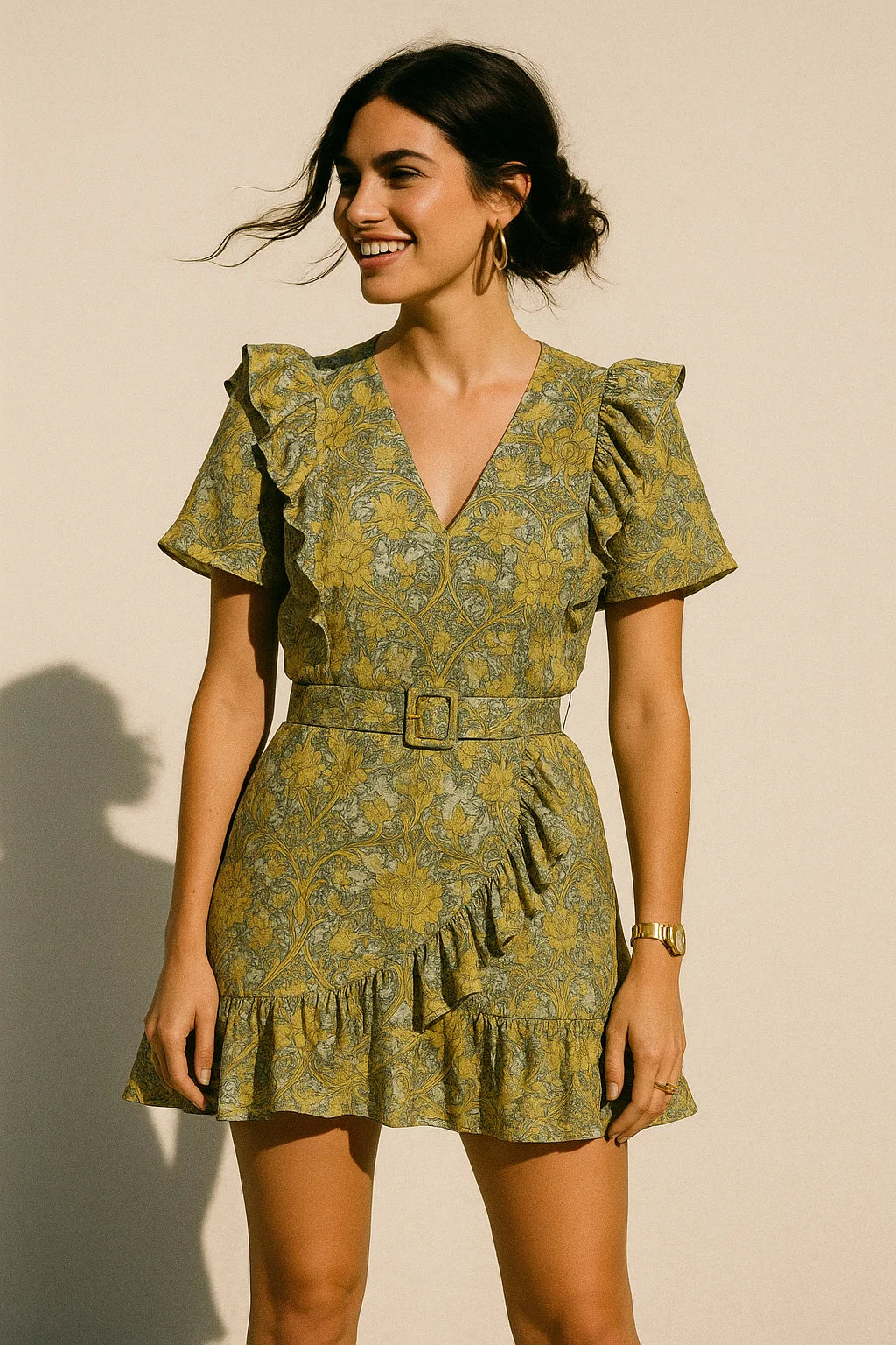 Tan Damask Silk Crepe Printed Fabric