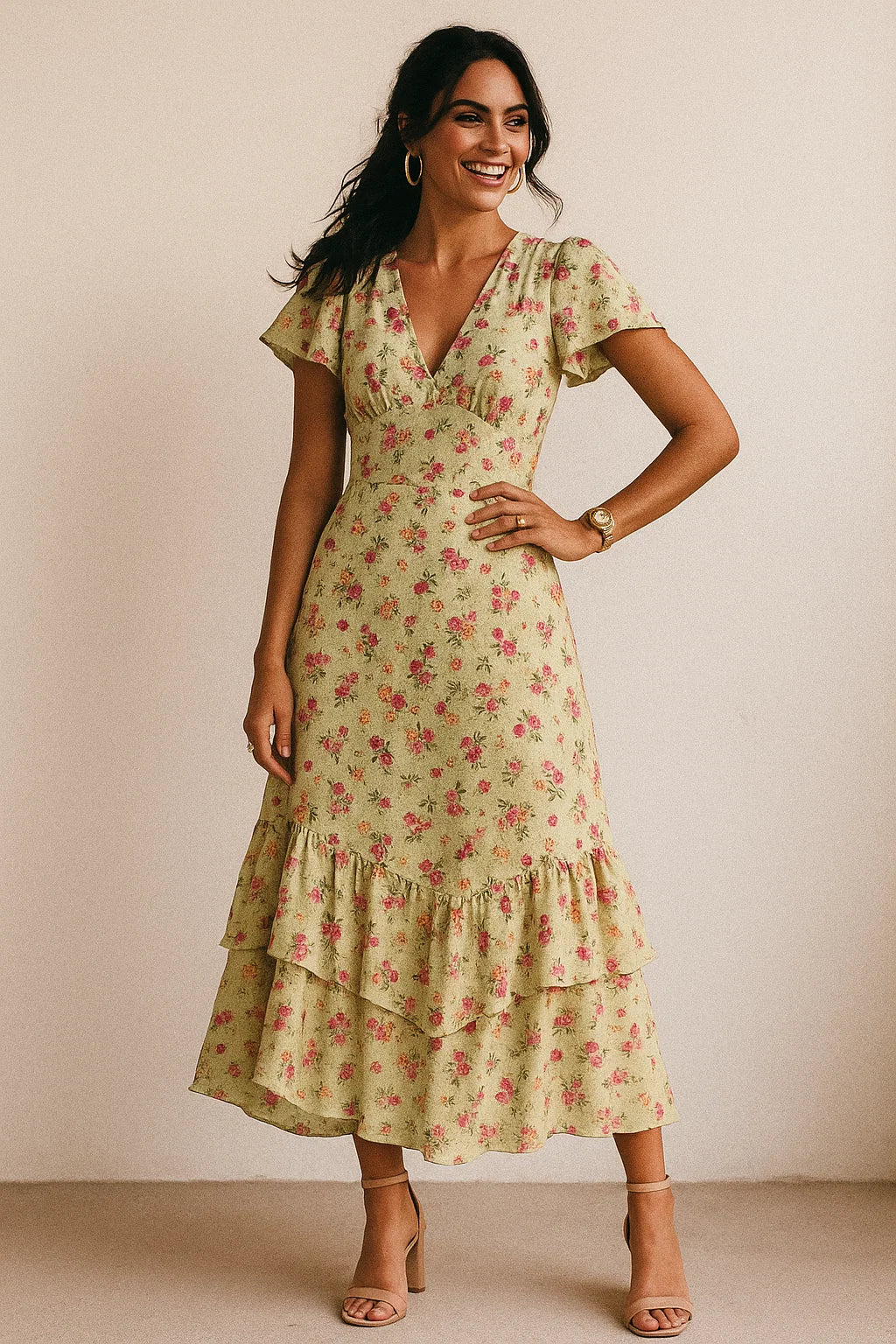 Pista Flower Silk Crepe Printed Fabric