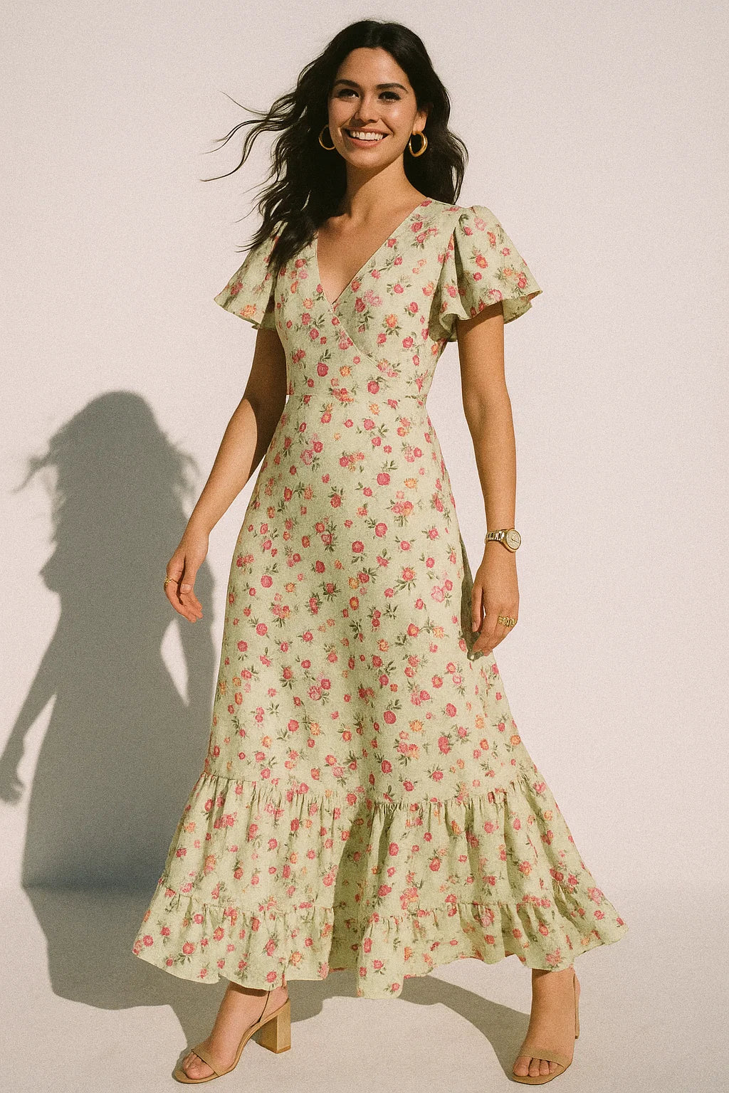 Pista Flower Silk Crepe Printed Fabric