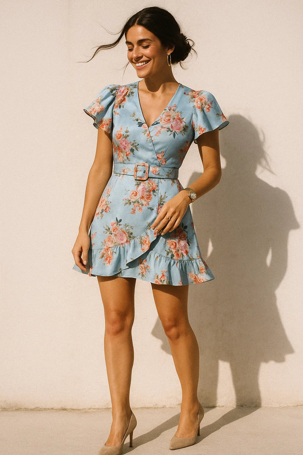 Gray Flower Silk Crepe Printed Fabric