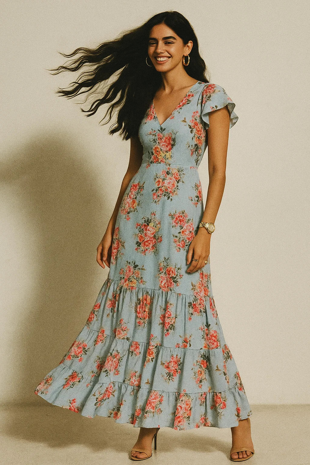 Gray Flower Silk Crepe Printed Fabric