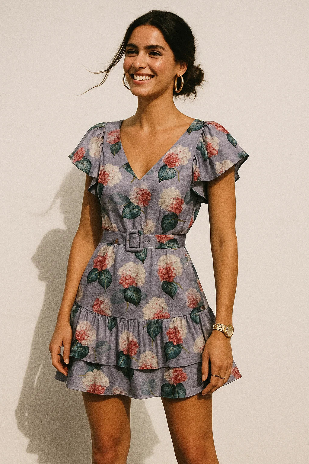 Peach Flower Printed Silk Crepe Fabric Material