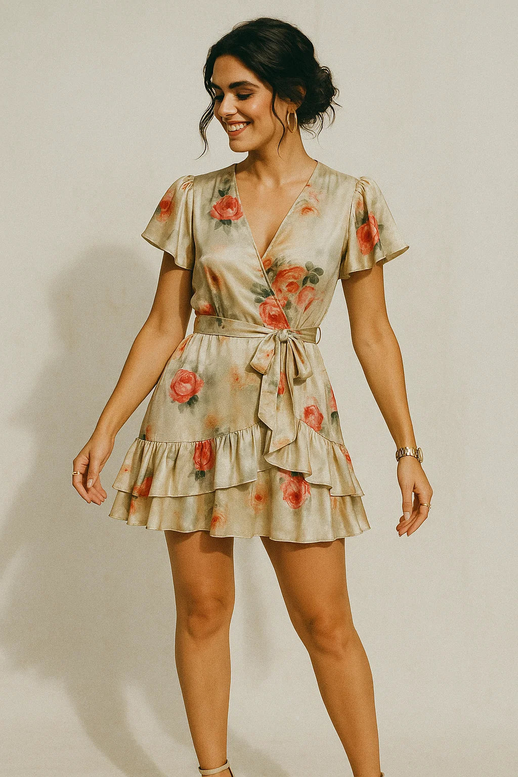 Red Floral Printed Silk Crepe Fabric Material