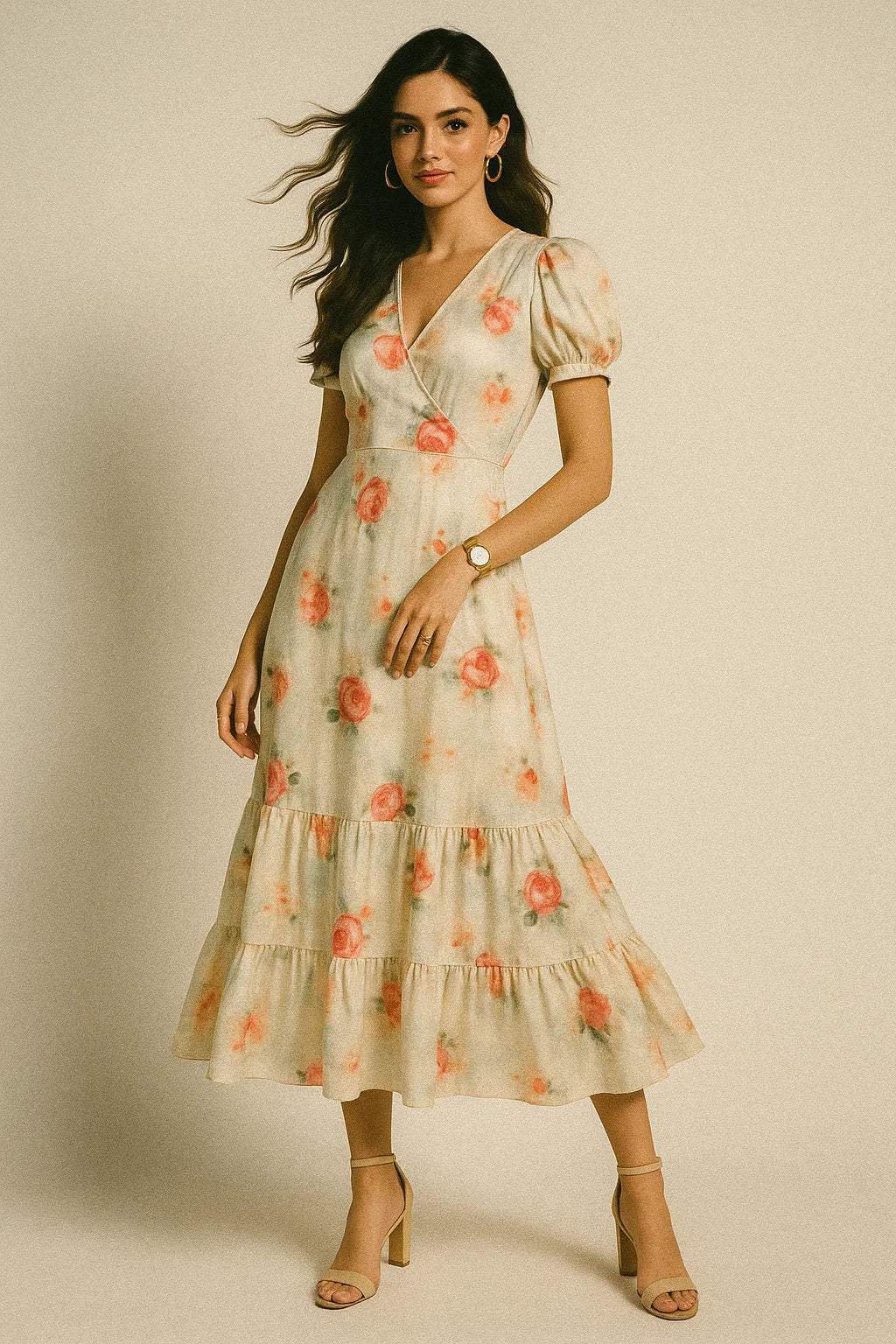 Red Floral Printed Silk Crepe Fabric Material