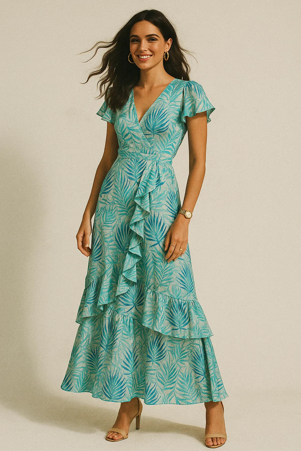 Cape Cod Blue Tropical Printed Silk Crepe Fabric Material