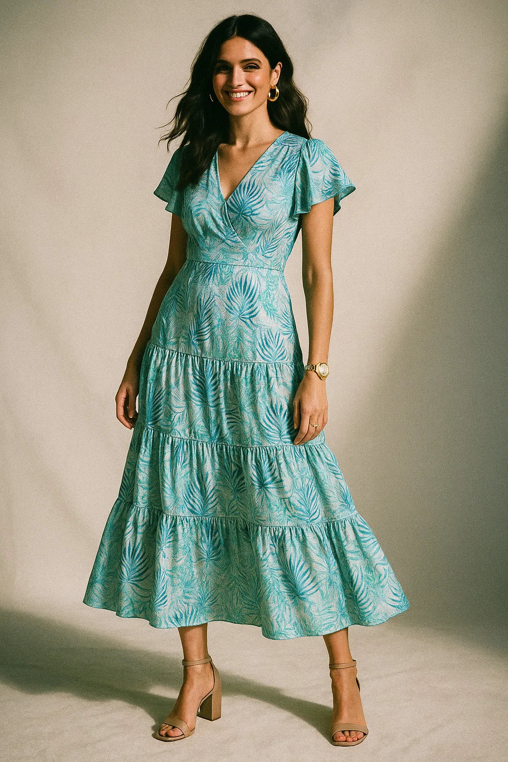 Cape Cod Blue Tropical Printed Silk Crepe Fabric Material