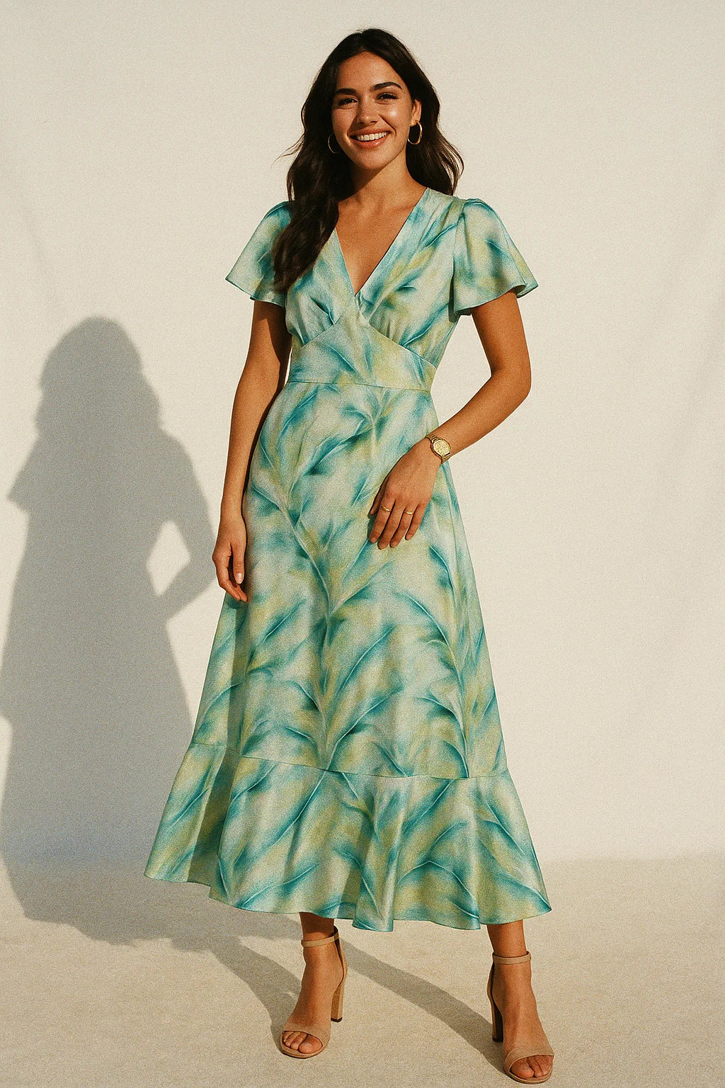 Cosmic Blue Leaves Printed Silk Crepe Fabric Material