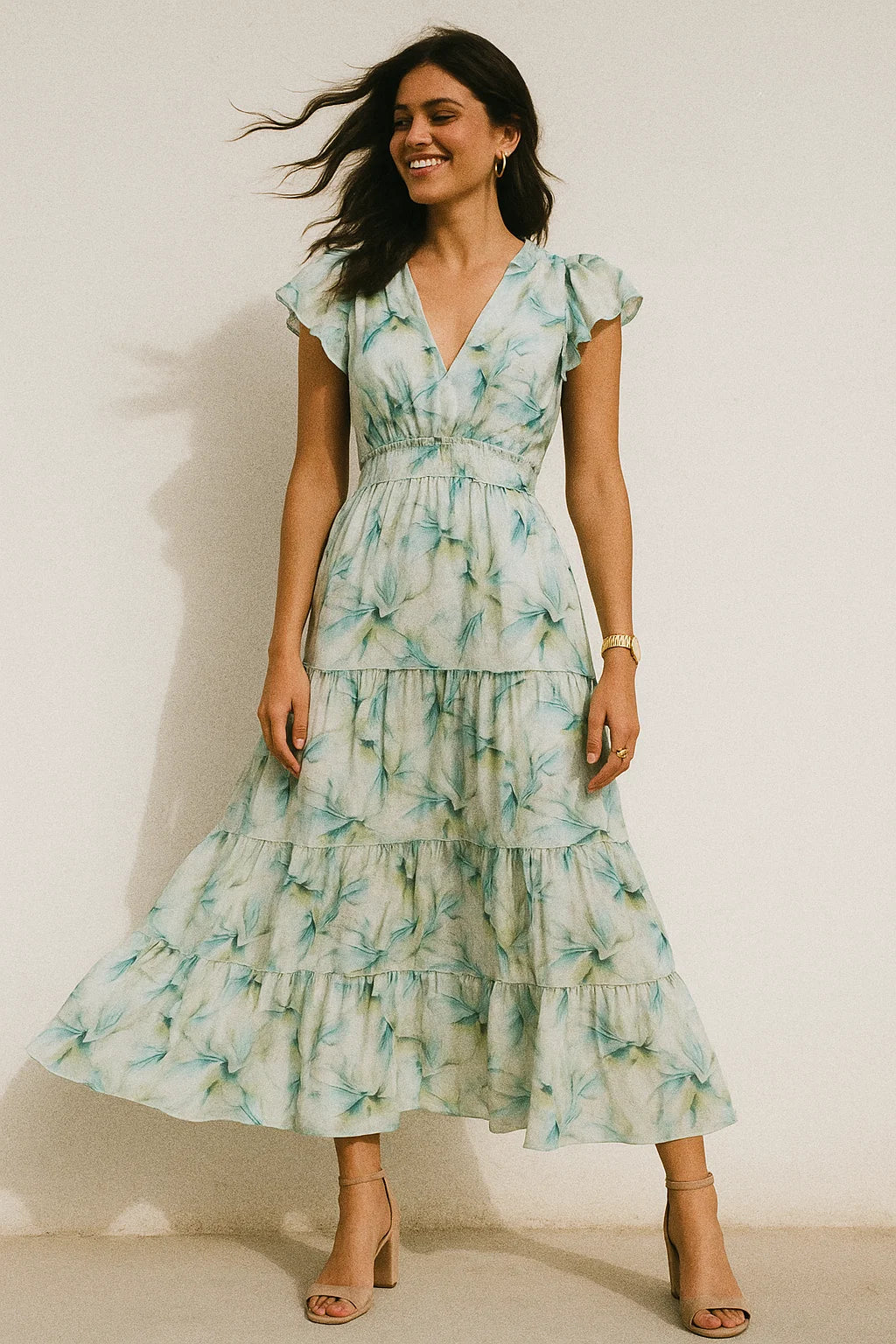 Cosmic Blue Leaves Printed Silk Crepe Fabric Material