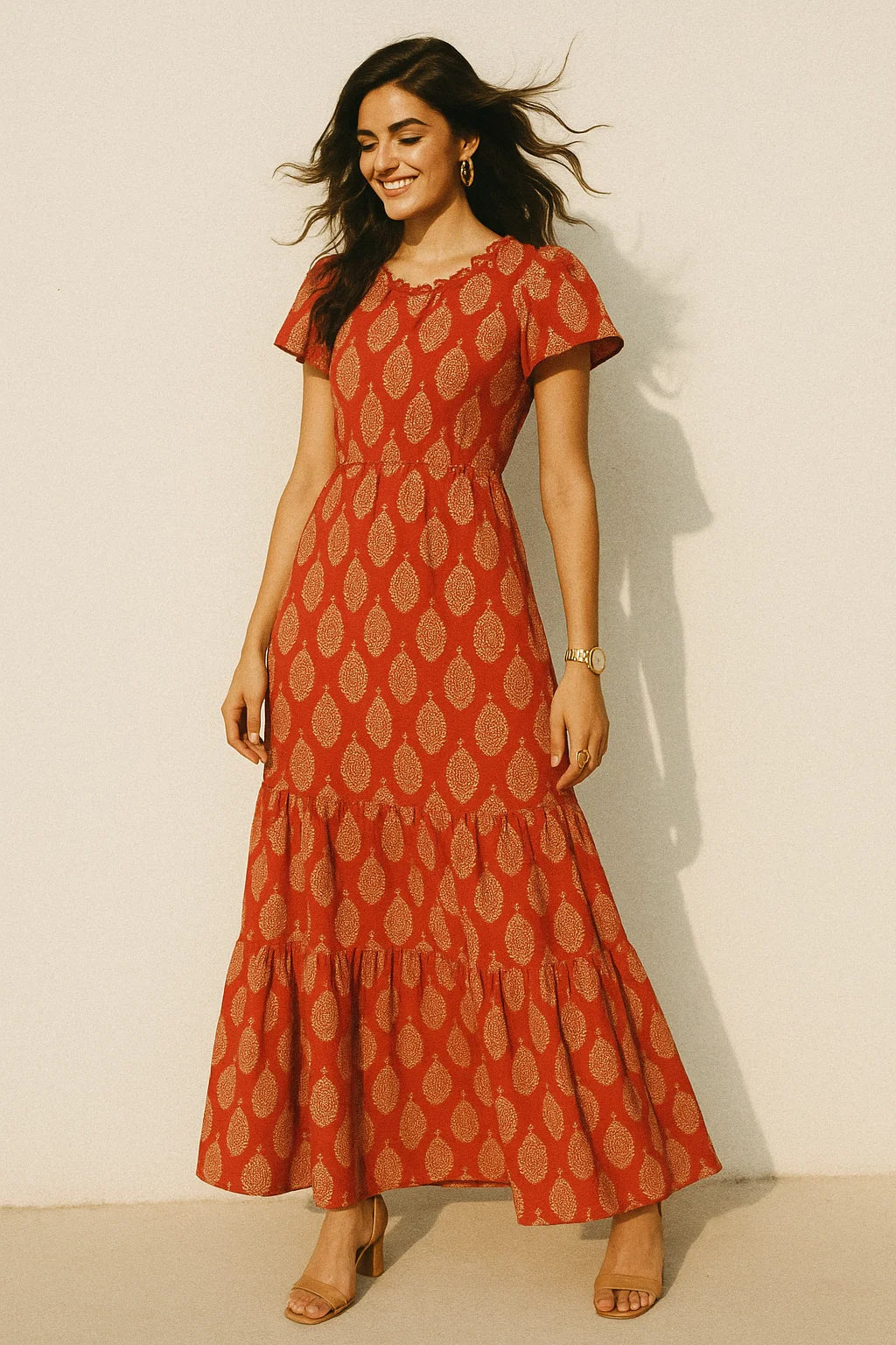 New Seamless Paisley Valiant Poppy Colour Digital Printed Fabric - Silk Crepe