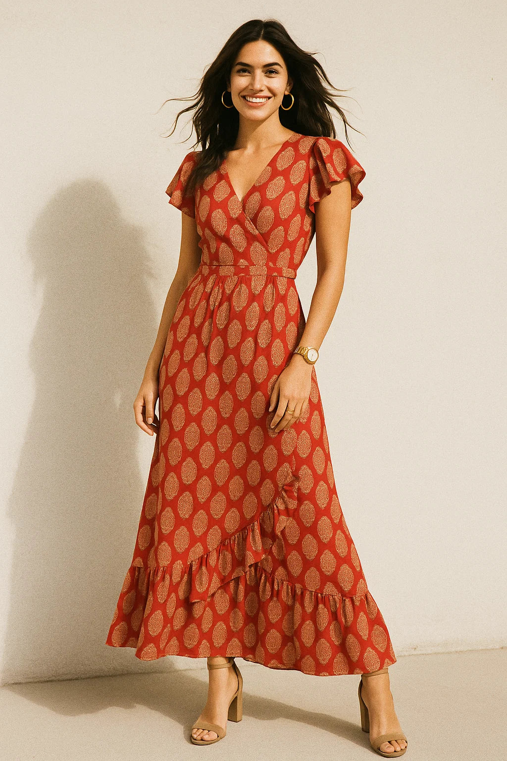 New Seamless Paisley Valiant Poppy Colour Digital Printed Fabric - Silk Crepe