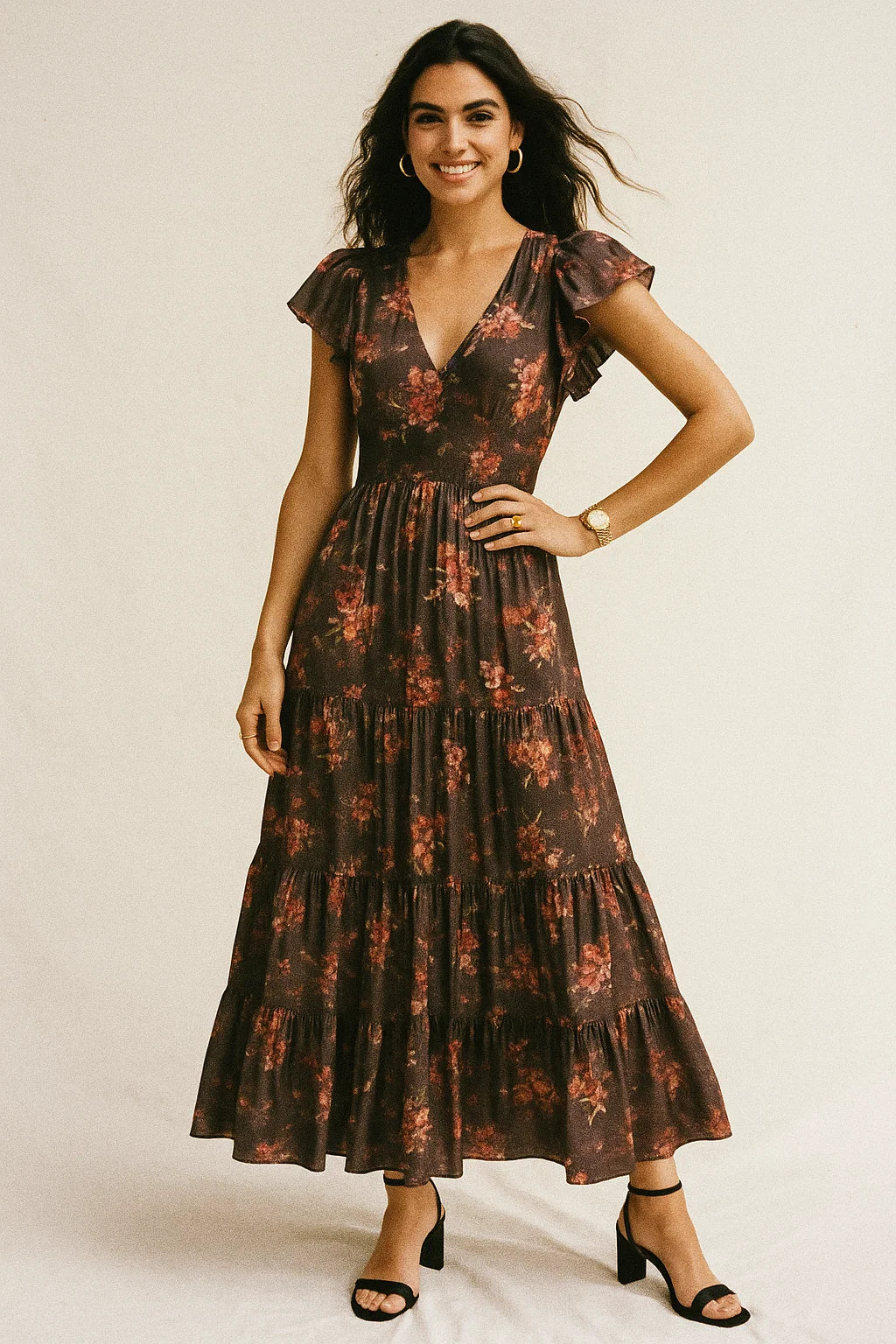 Three Colour Of Flower With Eucalyptus Leaves Digital Printed Fabric - Silk Crepe