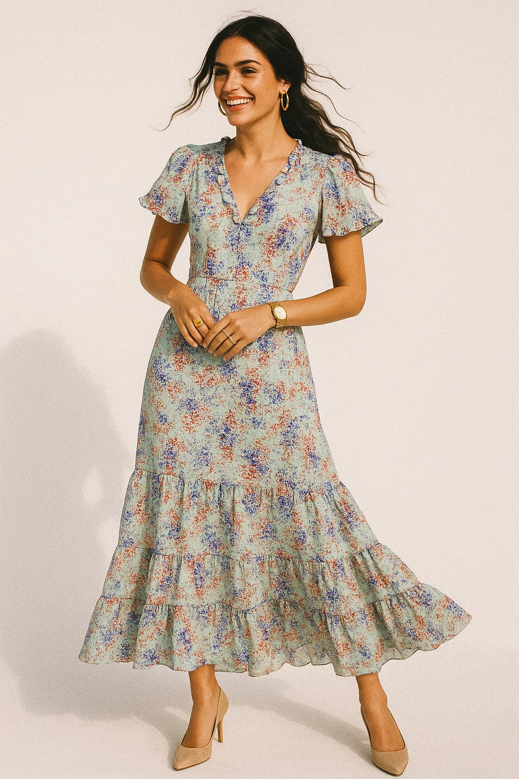 Morden Blue And Red Sprinkle Digital Printed Fabric - Silk Crepe