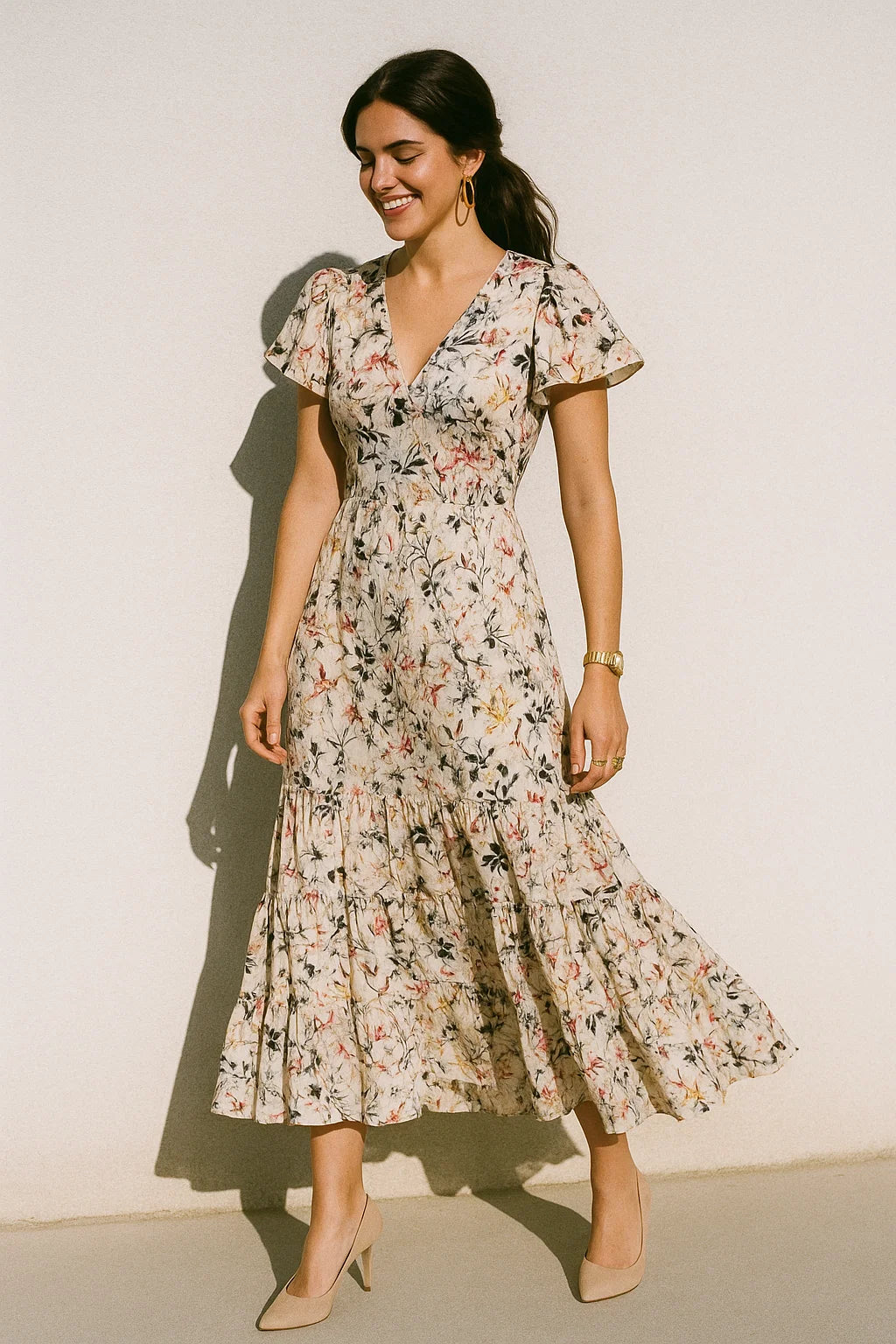 Calico Flower Yellow And Purple Floral Digital Printed Fabric - Silk Crepe