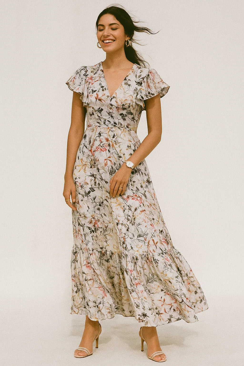 Calico Flower Yellow And Purple Floral Digital Printed Fabric - Silk Crepe