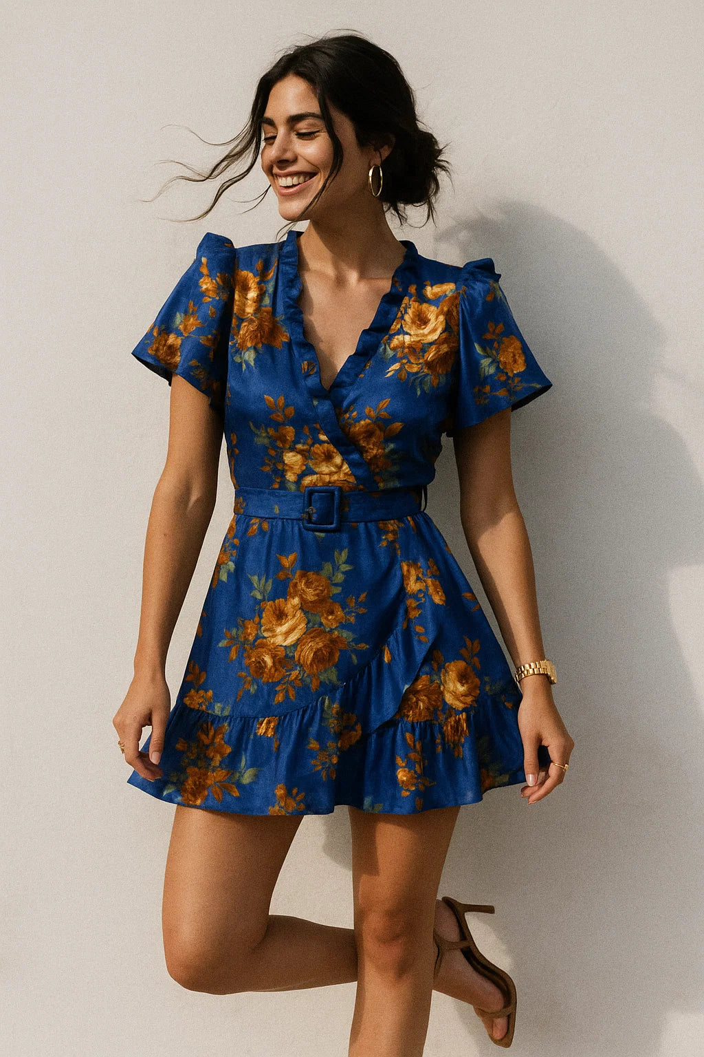 Morden Cathay Spice Colour Roses Digital Printed Fabric - Silk Crepe