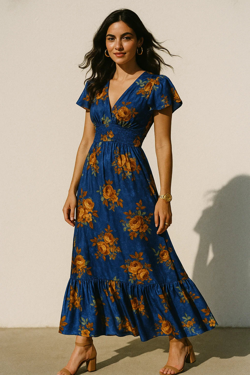 Morden Cathay Spice Colour Roses Digital Printed Fabric - Silk Crepe