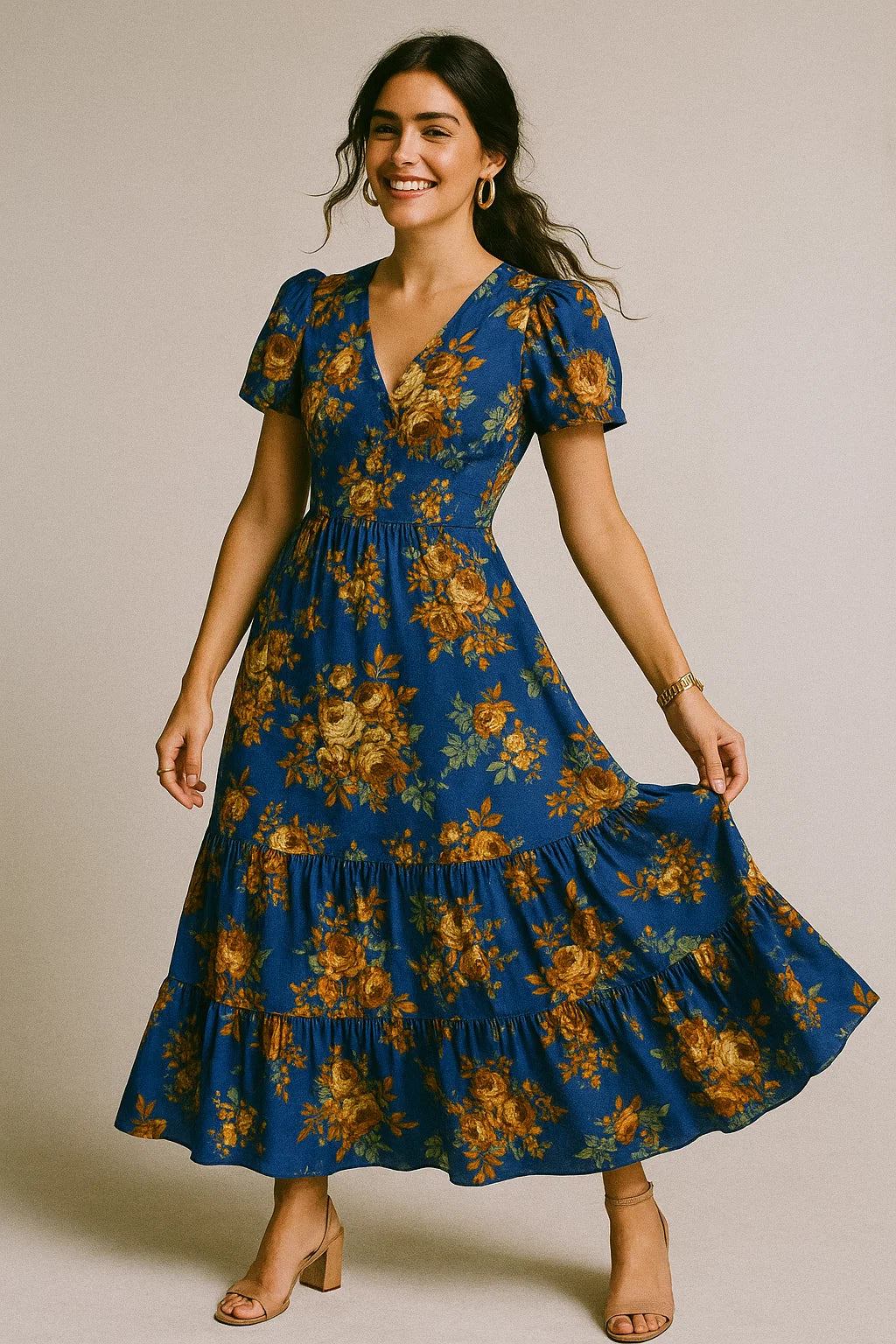 Morden Cathay Spice Colour Roses Digital Printed Fabric - Silk Crepe