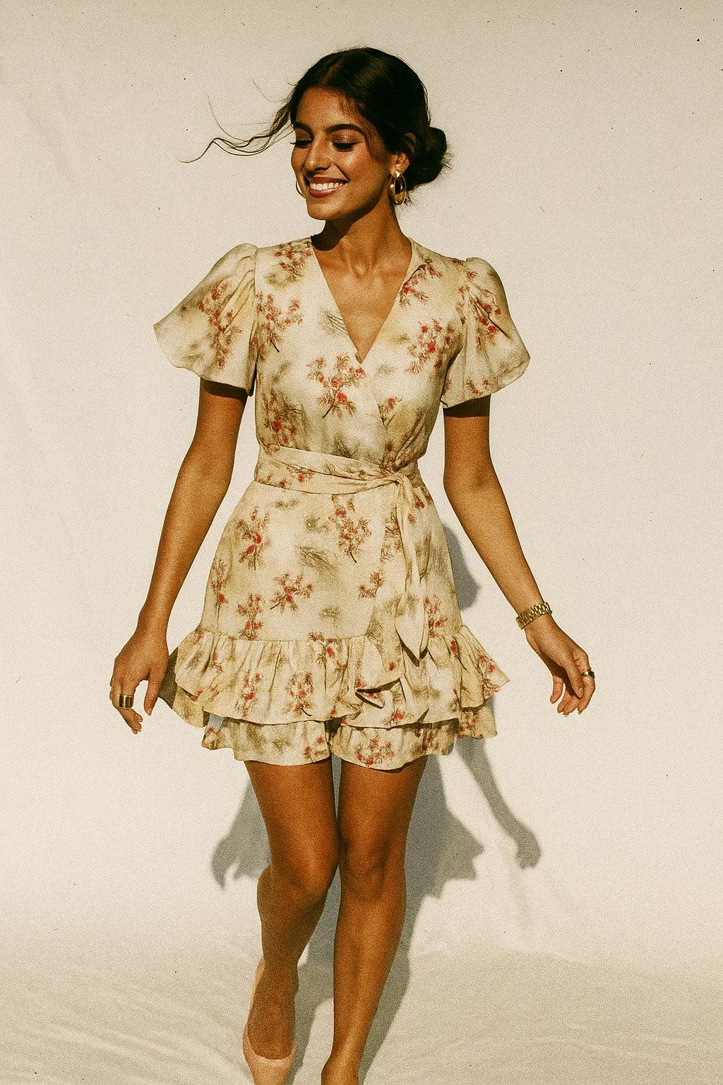 Tiny Colourful Primrose Flower Repeat Digital Printed Fabric - Silk Crepe