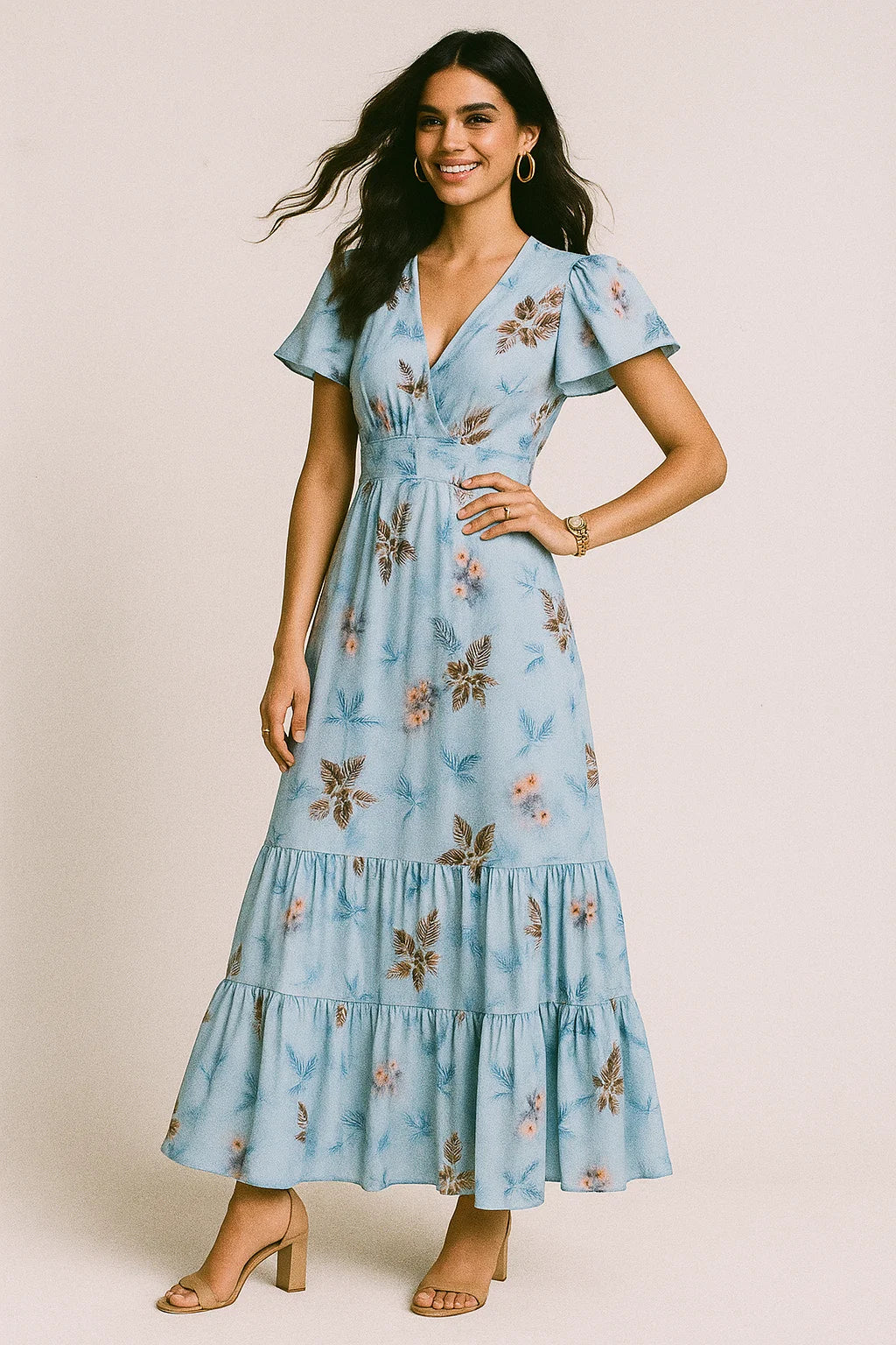 Winter Cool Colour Freezy Leaves Digital Printed Fabric - Silk Crepe