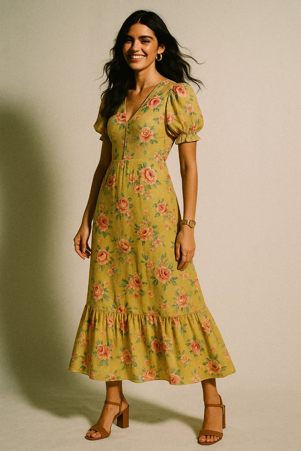 Beautiful Multicolour Roses With  Digital Printed Fabric - Silk Crepe