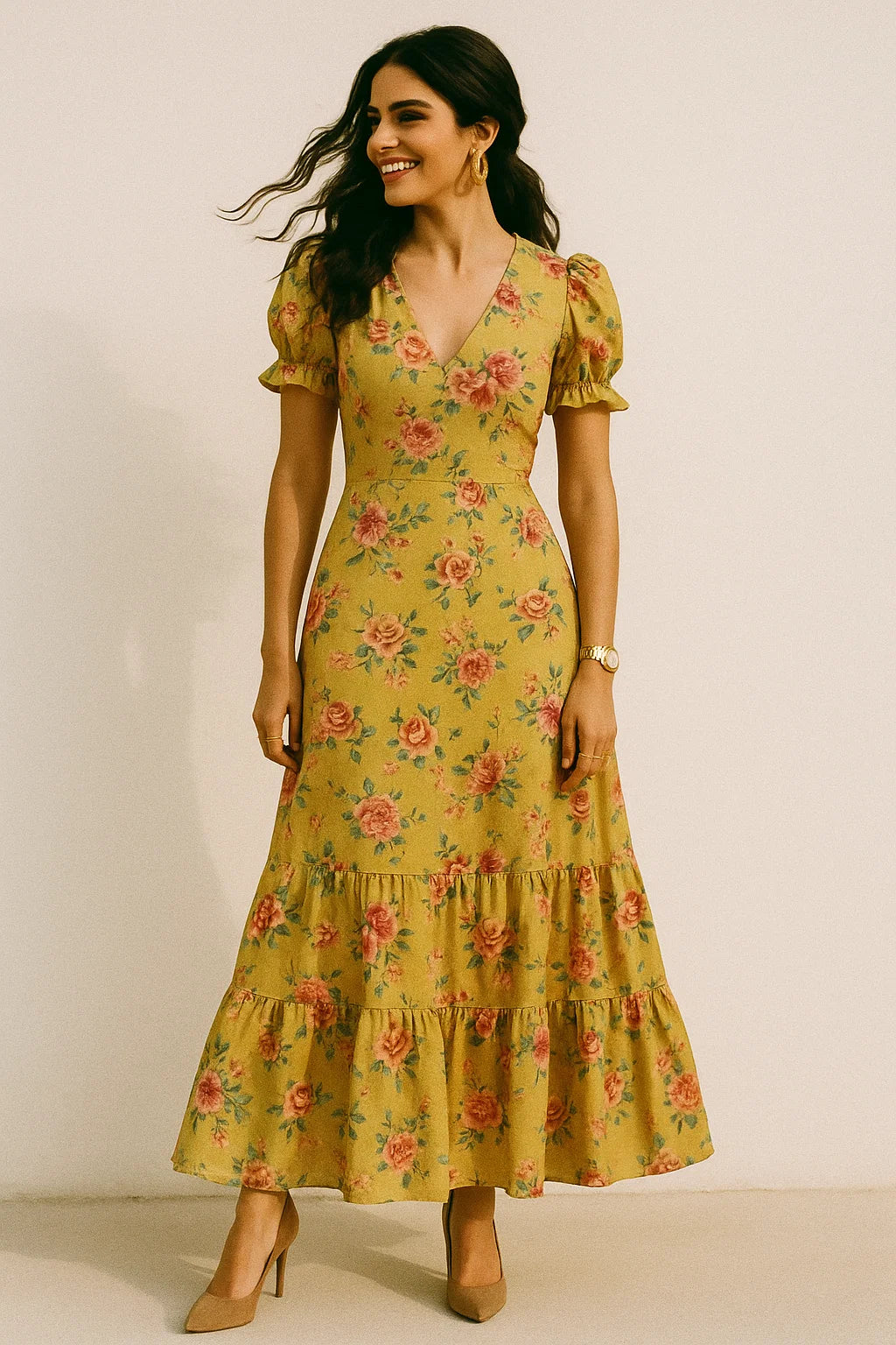 Beautiful Multicolour Roses With  Digital Printed Fabric - Silk Crepe