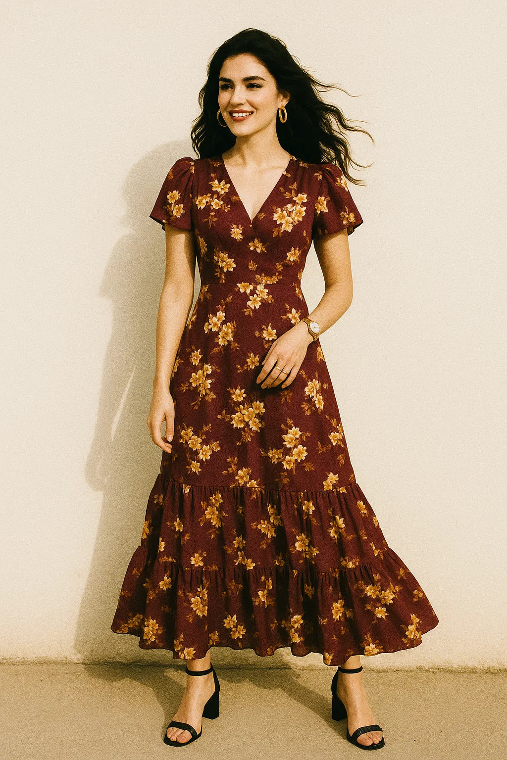 Attractive Yellow Lily Floral Flower Digital Printed Fabric - Silk Crepe