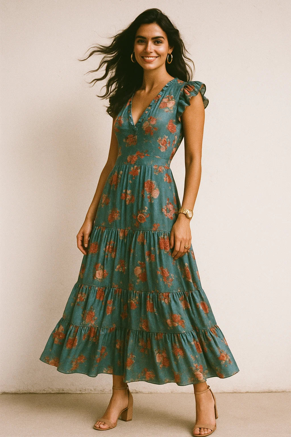 Colorful Roses With Multicolor Branch Digital Printed Fabric - Silk Crepe