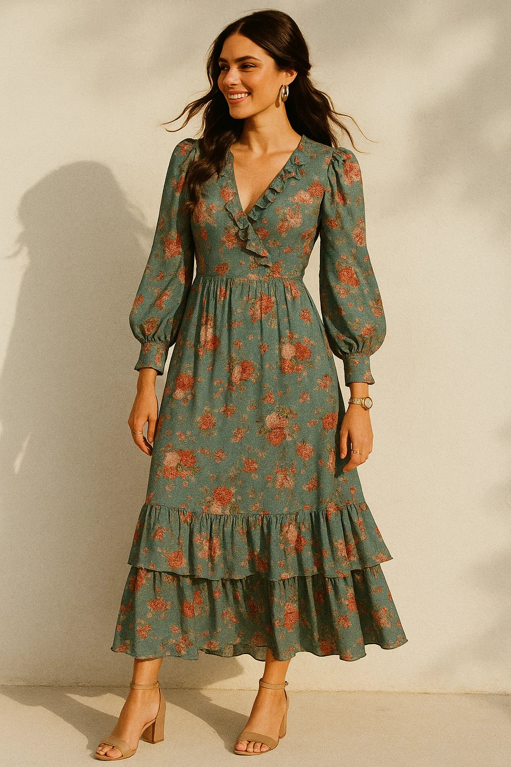 Colorful Roses With Multicolor Branch Digital Printed Fabric - Silk Crepe