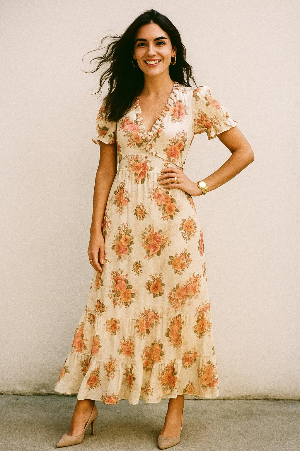 Classic Multicolor Roses With Leaves Digital Printed Fabric - Silk Crepe