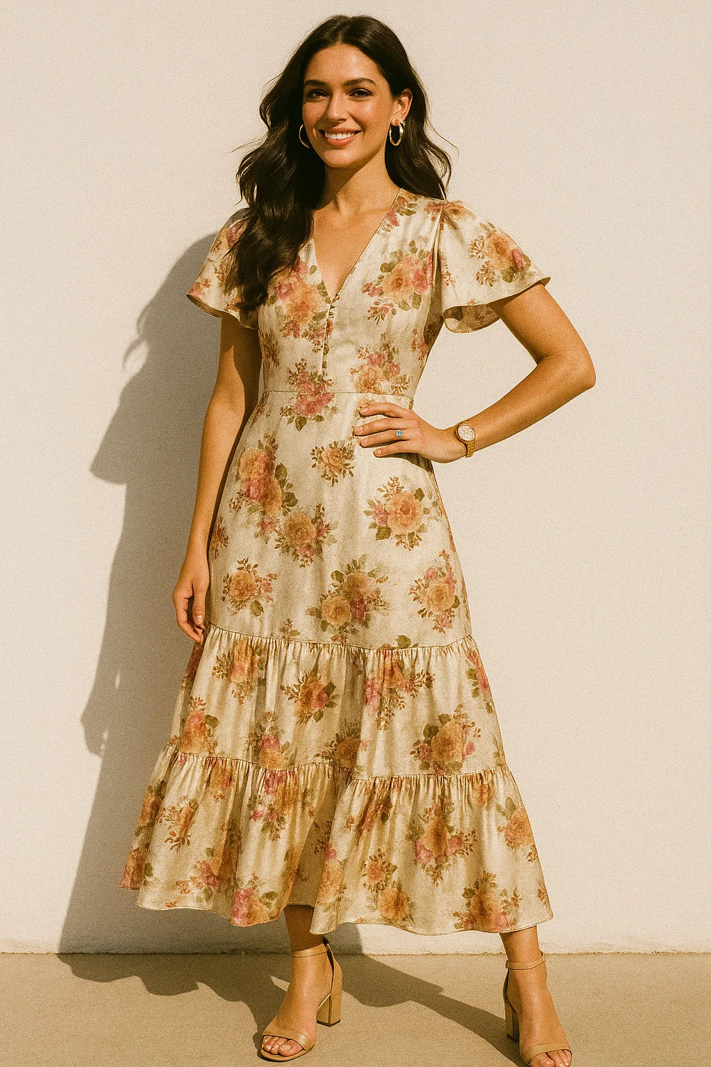 Classic Multicolor Roses With Leaves Digital Printed Fabric - Silk Crepe