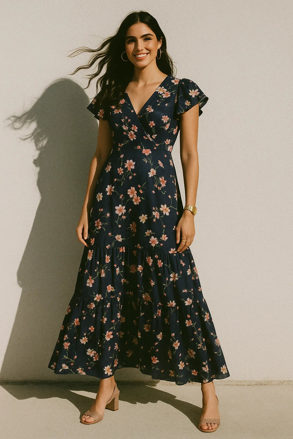 Tiny Colorfull Orchids Floral With Blue Background Digital Printed Fabric - Silk Crepe