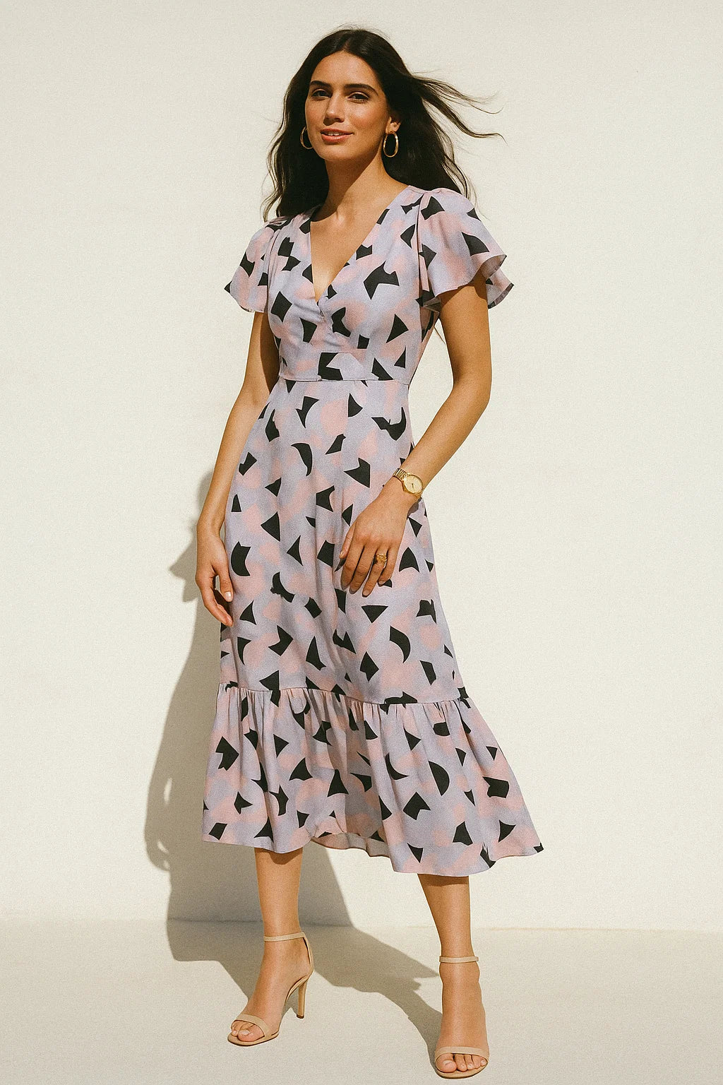 Colourful Geometric Shape Digital Printed Fabric - Silk Crepe